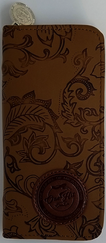 Image of OneHitOneDa Embossed Brown Floral Leather DaGoBag Odor Blocking Wallet for Legal Hemp CBD